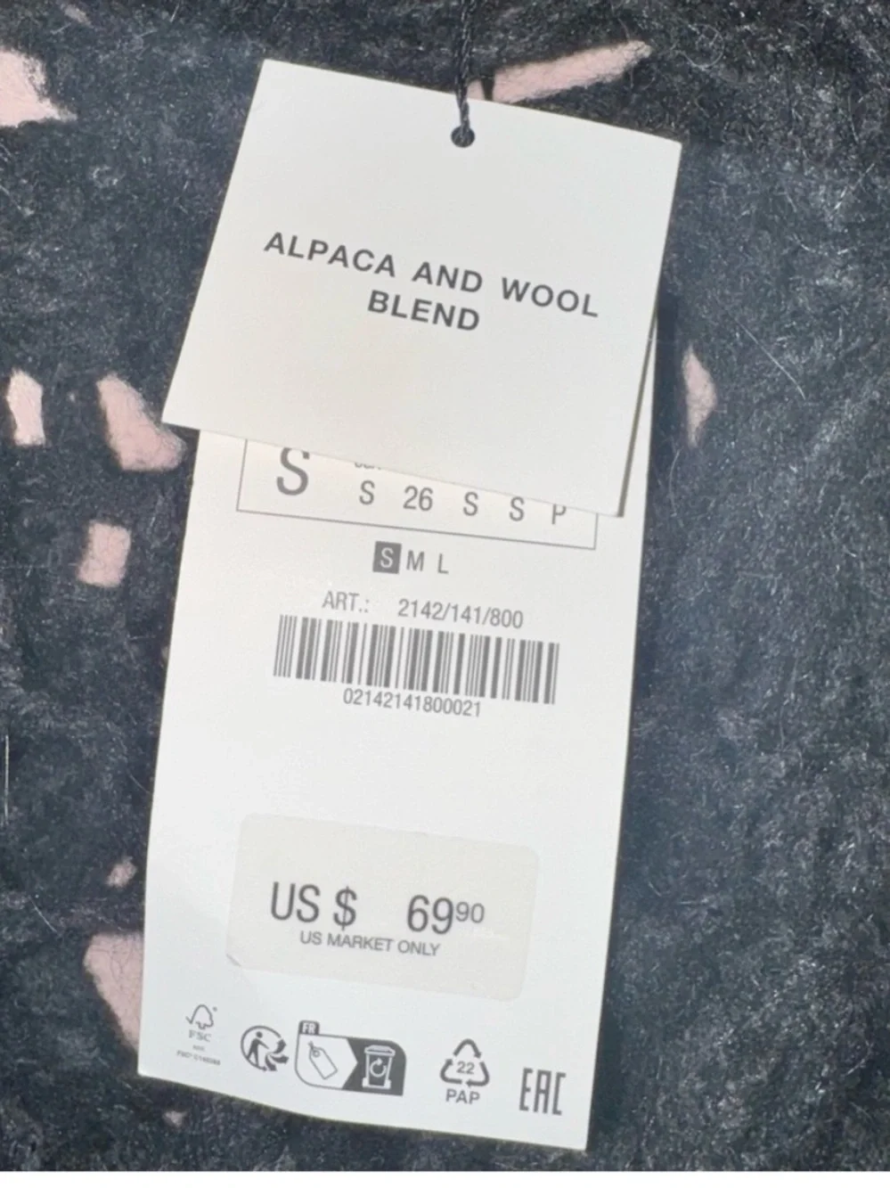 Zara Black Open Knit Wool Alpaca Sweater Size S NWT!